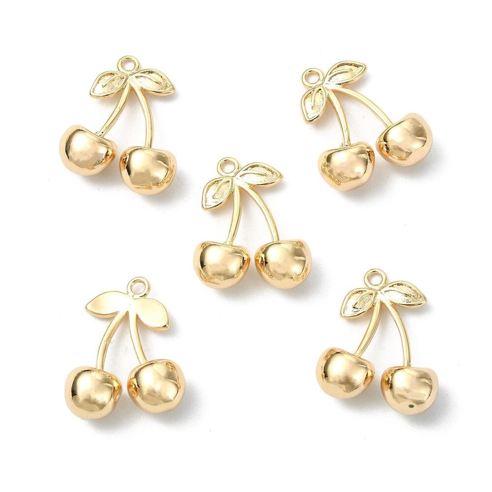 5299 10Pcs Brass Cherry Charms 3D Sweet Food Friut Charm for Jewelry Making